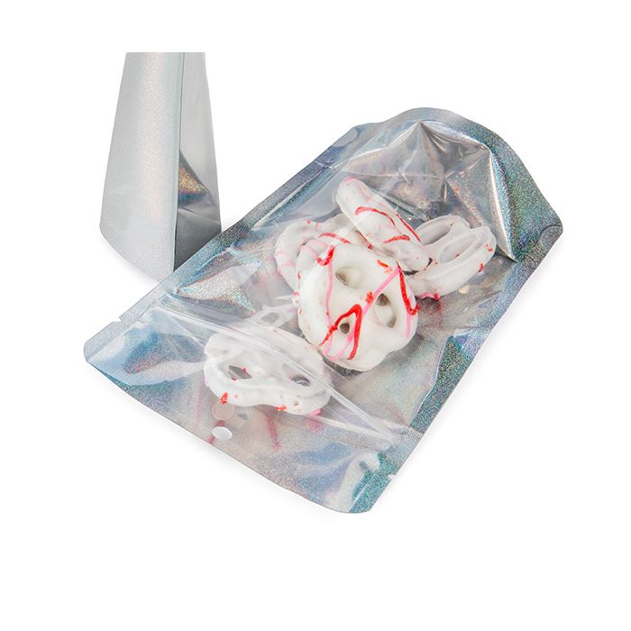 Buste doypack Trasparente/Glitter olografico 10,2x6x15,2 cm con foro di sospensione (25 pezzi) [ZBGHG2C]