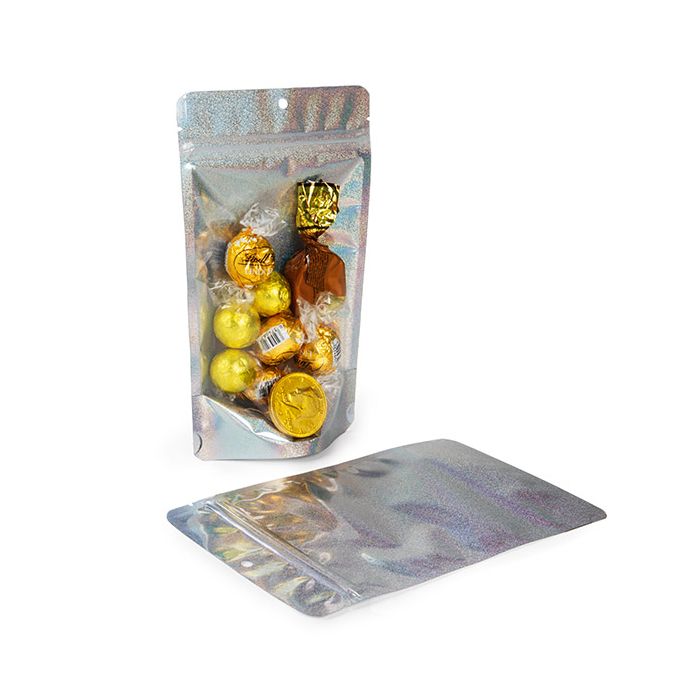 Buste doypack Trasparente/Glitter olografico 13x7,9x20,6 cm con foro di sospensione (25 pezzi) [ZBGHG3C]