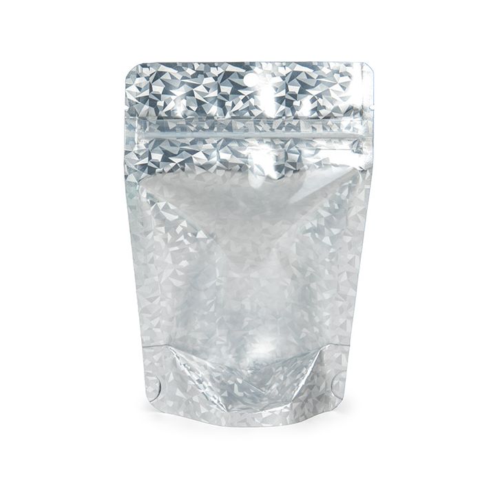 Standbodenbeutel Transparentes/Holografisches Eis 10,2x6x15,2 cm mit Aufhängeloch (25 Stück) [ZBGHI2C]