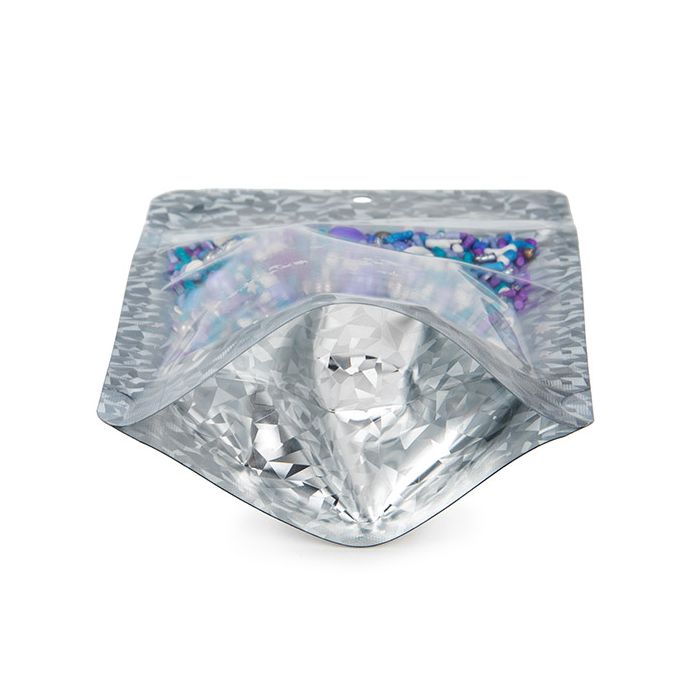 Standbodenbeutel Transparentes/Holografisches Eis 10,2x6x15,2 cm mit Aufhängeloch (25 Stück) [ZBGHI2C]