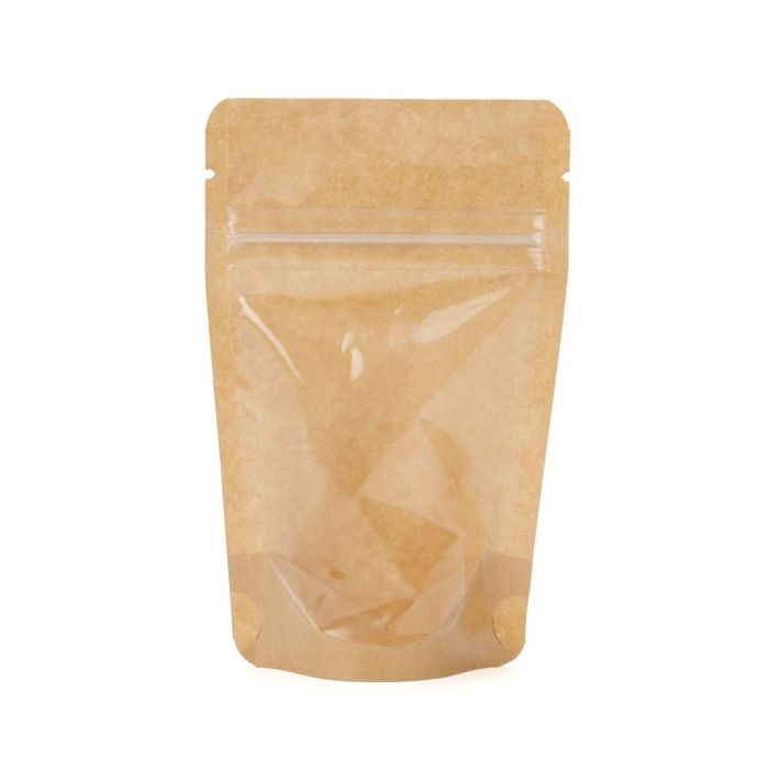 Doypack en papier Kraft avec transparence, 8x5x13cm | 28g (100 pièces) [ZBGKC1]