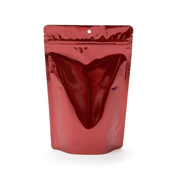 Doypack Rouge Métallisé 15x9x23.2cm | 312g Trou Suspension Rond (100 pièces) [ZBGM7RH]