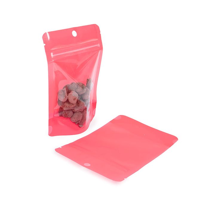 Doypack Transparent/Rose Fluo 10,2x6x15,2cm (100 pièces) [ZBGN2W]