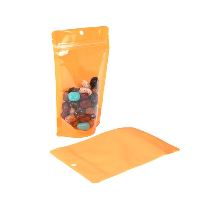 Doypack Transparent/Orange Fluo 13x7,9x20,6cm (100 pièces) [ZBGN3OR]