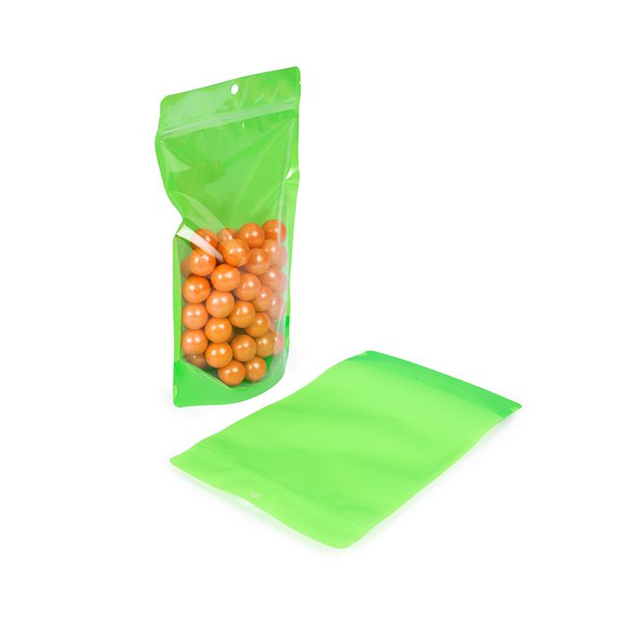 Doypack Transparent/Vert Fluo 17,2x8,9x28,6cm (100 pièces) [ZBGN4GR]