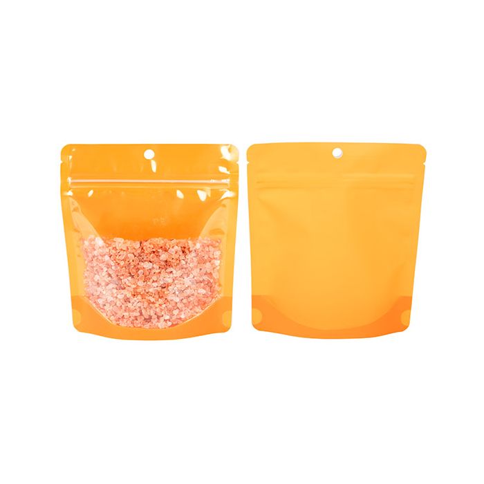 Doypack Transparent/Neon Orange 15,9x6,4x14,6cm Trou Suspension Rond (100 pièces) [ZBGNSHZOR]