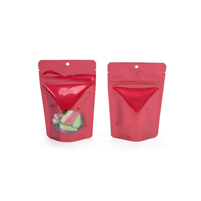 Doypack Rouges avec fenêtre ovale 10,2x6x15,2cm Trou de suspension (100 pièces) [ZBGO2RH]
