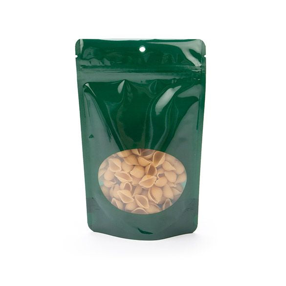 Buste doypack verdi con finestra ovale 13x7x20.5cm | 113 grammi (100 pezzi) [ZBGO3HG]