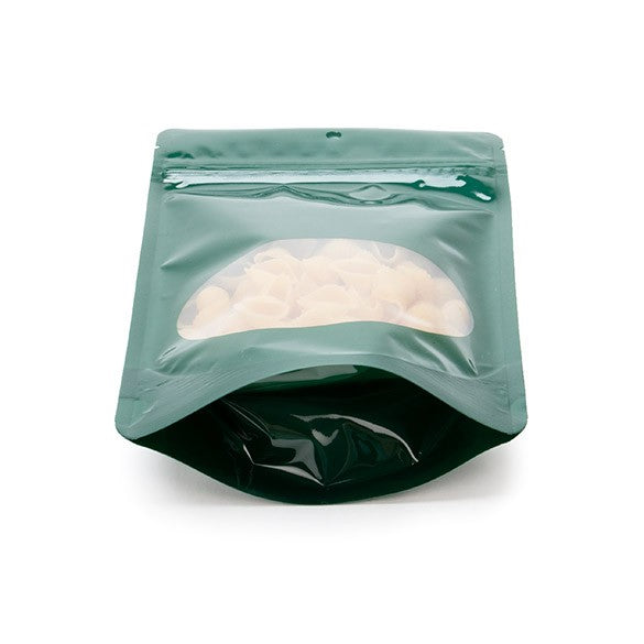 Buste doypack verdi con finestra ovale 13x7x20.5cm | 113 grammi (100 pezzi) [ZBGO3HG]