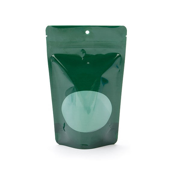 Buste doypack verdi con finestra ovale 13x7x20.5cm | 113 grammi (100 pezzi) [ZBGO3HG]