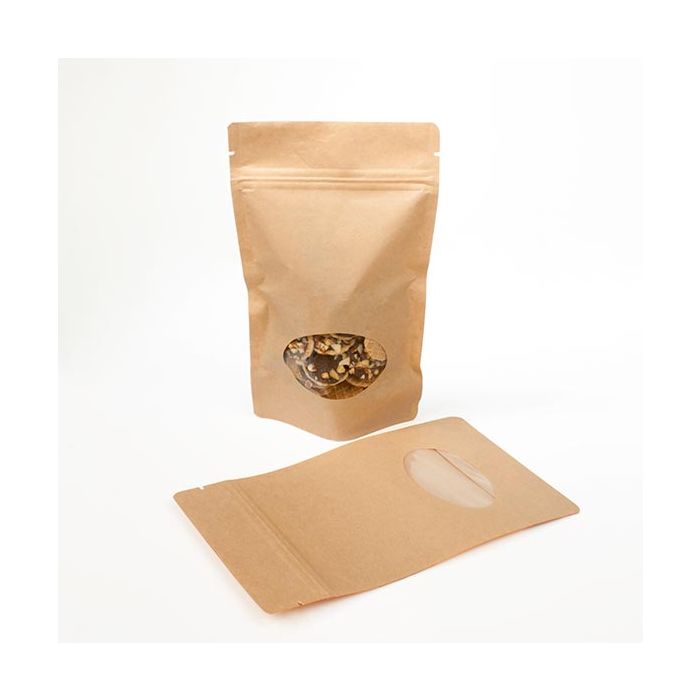 Doypack Kraft avec fenêtre ovale 13x7.9x20.6cm | 113g (100 pièces) [ZBGO3K]