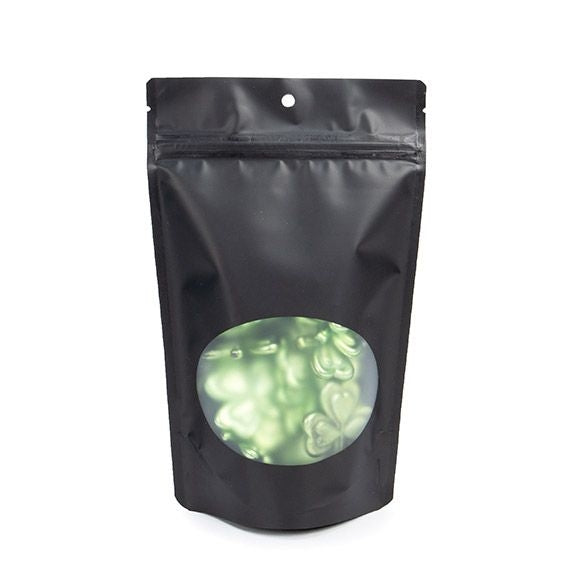 Standbodenbeutel Mattschwarz 13x8x20.5cm | 110 Gramm mit rundem Fenster & Aufhängeloch (100 Stück) [ZBGO3MBH]