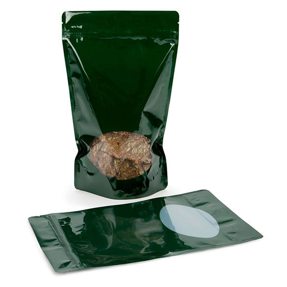 Doypack Vert chasseur avec fenêtre ovale 17.1x8.9x28.5cm | 340g (100 pièces) [ZBGO4HG]