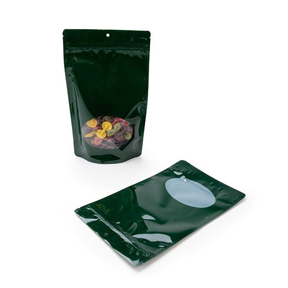 Doypack Vert chasseur avec fenêtre ovale 17.1x8.9x28.5cm | 340g (100 pièces) [ZBGO4HG]