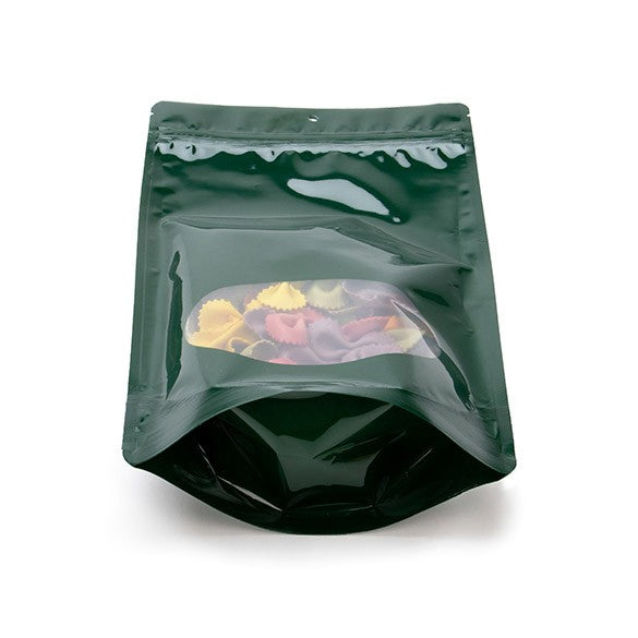 Doypack Vert chasseur avec fenêtre ovale 17.1x8.9x28.5cm | 340g (100 pièces) [ZBGO4HG]