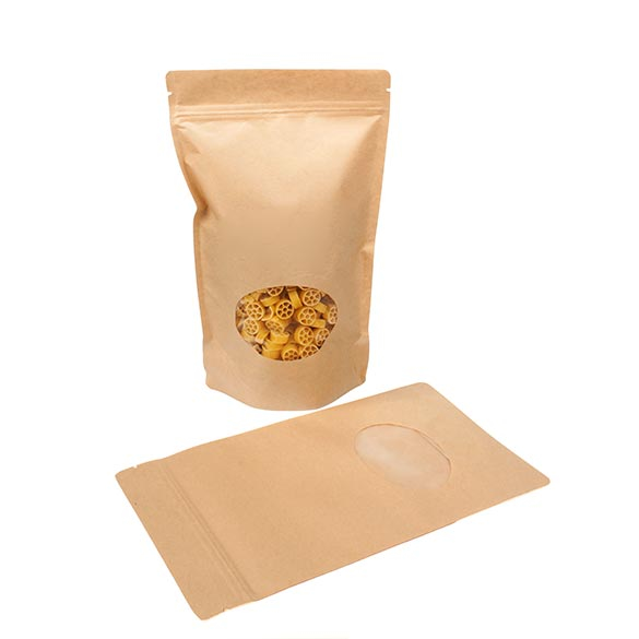 Buste doypack Kraft con finestra ovale 17.1x8.9x28.6cm | 340 grammi (100 pezzi) [ZBGO4K]