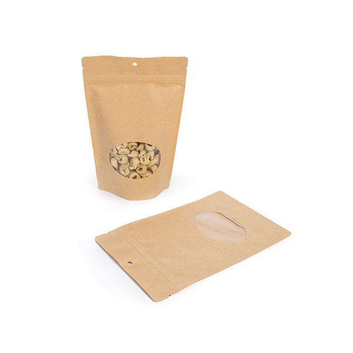 Buste doypack Kraft con finestra ovale 15 x 9 x 23 cm (100 pezzi) [ZBGO7KH]