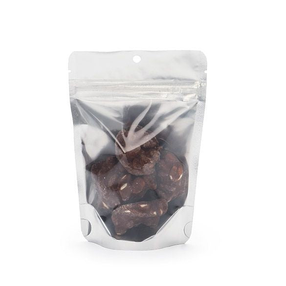 Standbodenbeutel Transparent/Silber 10.2x6x15.2cm | 57 Gramm mit Aufhängeloch (100 Stück) [ZBGS2H]