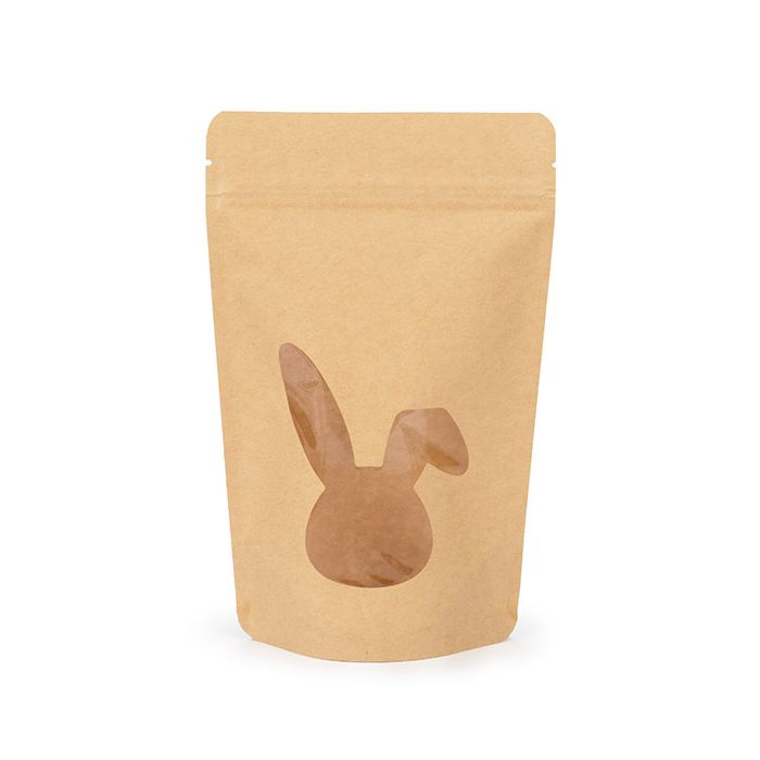 Standbodenbeutel Kraft mit Rabbit Fenster 13x7,9x20,6 cm (25 Stück) [ZBGSW3R]