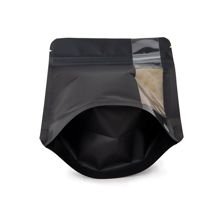 Buste doypack opaco nero con verticale finestra 13x7,9x20,6 cm (100 pz) [ZBGV3MB]