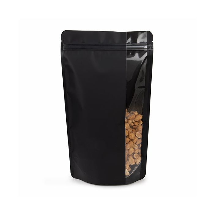 Doypack Noir mat avec fenêtre verticale 17,2x8,9x28,6cm (100 pièces) [ZBGV4MB]