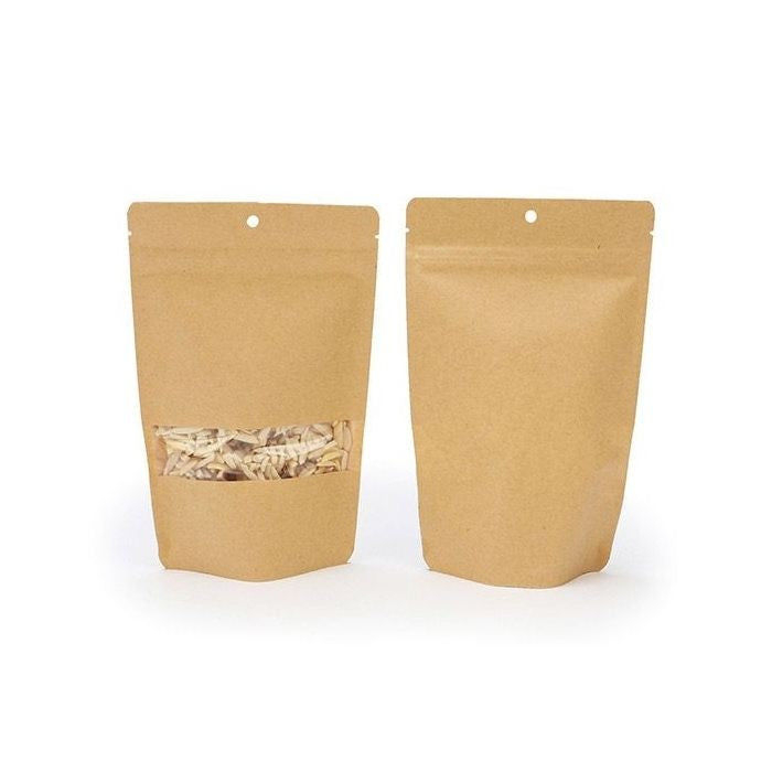 Doypack Kraft avec fenêtre horizontale 10.2x6x15.2cm | 57g trou suspension rond (100 pièces) [ZBGW2KH]