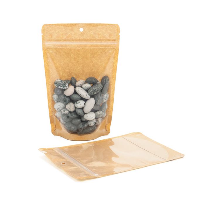 Buste doypack con retro in kraft 12 x 7,5 x 18,5 cm con foro (100 Pezzi) [ZBGKC46H]