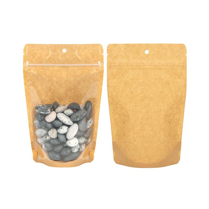 Buste doypack con retro in kraft 12 x 7,5 x 18,5 cm con foro (100 Pezzi) [ZBGKC46H]