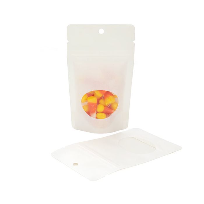 Doypack Kraft Blanc avec fenêtre ovale 8x5x13cm | 28g trou de suspension (100 pièces) [ZBGO1WKH]