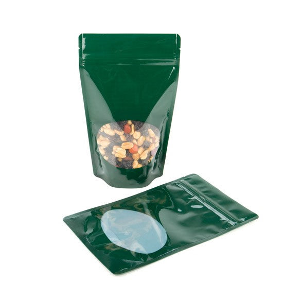 Buste doypack verdi con finestra ovale 13x7x20.5cm | 113 grammi (100 pezzi) [ZBGO3HG]