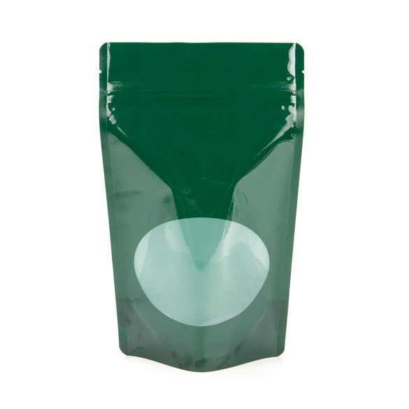Buste doypack verdi con finestra ovale 13x7x20.5cm | 113 grammi (100 pezzi) [ZBGO3HG]