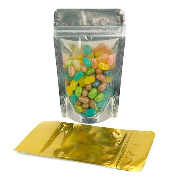 Buste doypack trasparenti/oro 9.5x5.7x15.7cm | 57 grammi (100 pezzi) [ZBGG35]
