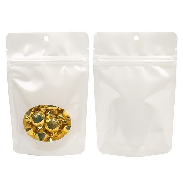 Buste doypack Bianco perla con finestra ovale 10.2x6x15.2cm con foro (100 pezzi) [ZBGO2PH]