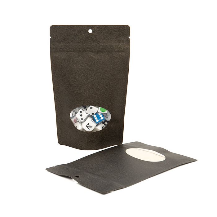 Buste doypack Kraft Nero con finestra ovale 13x8x20.5cm con foro | 113 grammi (100 pezzi) [ZBGO3BKH]