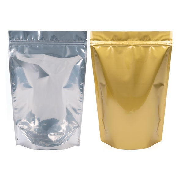 Standbodenbeutel Transparent/Gold 23x12x34.5cm | 900 Gramm (100 Stück) [ZBGG6]