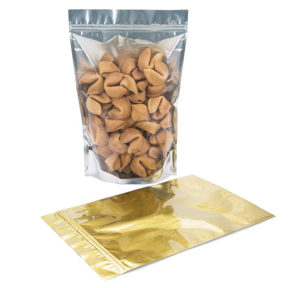Standbodenbeutel Transparent/Gold 23x12x34.5cm | 900 Gramm (100 Stück) [ZBGG6]