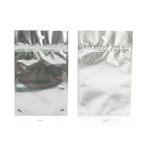 Silver backed Metallized Hanging Zipper Barrier Bags 7.6 x 11.4 cm (100 Pieces) [HZBB3S]