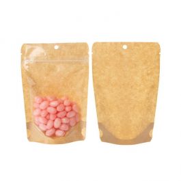 Pochettes Doypack transparentes/kraft 10,2 x 6 x 15,2 cm avec trou de suspension (100 pièces) [ZBGKC2H]