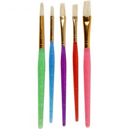 Pinsel für Kinder, Nr. 8+12+18, L 14-16 cm, B 5-10 mm, Flach,rund, Sortierte Farben, 5 Stk/ 1 Pck [HOB-10344]