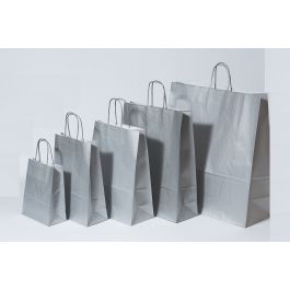 Sac à poignées en Papier Argent Papier Kraft 90 gram 18+8x22 cm (50 pièces) [PAM1822SI]