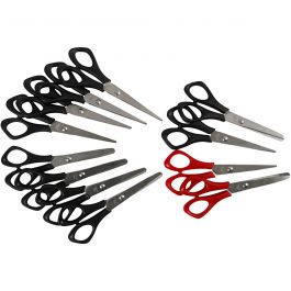 Ciseaux Scolaires, L : 14 cm, droitier & gaucher, noir, rouge, 12 pièces/ 1 Pq. [HOB-11171]