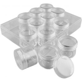 Coffret de rangement avec pots, H : 30 mm, d 35 mm, 20 ml, 12 pièces/ 1 set [HOB-13188]