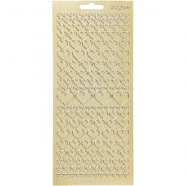 Autocollants, coeurs, feuille 10x23 cm, or, 1 flles [HOB-170045]