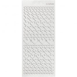Autocollants, coeurs, feuille 10x23 cm, argent, 1 flles [HOB-170046]