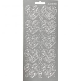 Autocollants, coeurs, feuille 10x23 cm, argent, 1 flles [HOB-170053]
