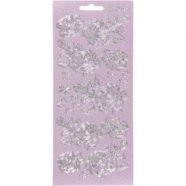 Autocollants, roses, feuille 10x23 cm, argent, 1 flles [HOB-170163]
