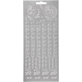 Sticker, Jubiläums-Zahlen, Blatt 10x23 cm, Silber, 1 Bl. [HOB-170217]