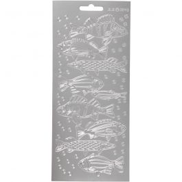 Sticker, Fische, Blatt 10x23 cm, Silber, 1 Bl. [HOB-170231]