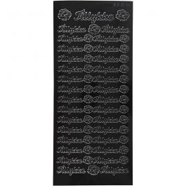 Autocollants, tillykke, feuille 10x23 cm, noir, 1 flles [HOB-170270]