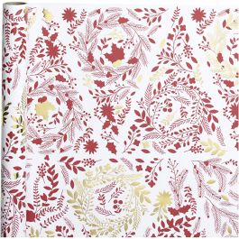 Papier cadeau, Sapins de Noël, L : 50 cm, 80 gr, or, rouge, blanc, 3 m/ 1 rouleau [HOB-191960]